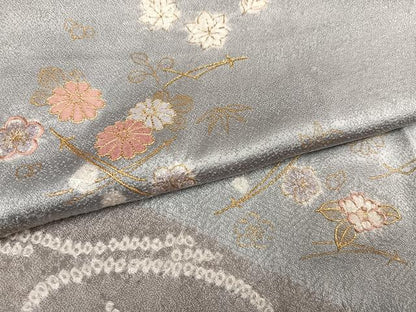 平和屋着物●訪問着　駒刺繍　絞り　流水草花文　金彩　西武百貨店扱い　正絹　逸品　未使用　AABF8777ph