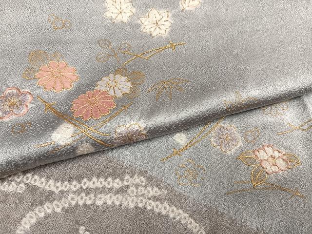 平和屋着物●訪問着　駒刺繍　絞り　流水草花文　金彩　西武百貨店扱い　正絹　逸品　未使用　AABF8777ph