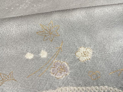 平和屋着物●訪問着　駒刺繍　絞り　流水草花文　金彩　西武百貨店扱い　正絹　逸品　未使用　AABF8777ph