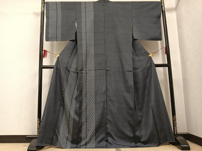 平和屋着物●訪問着　紬地　舞葉間道　金糸　正絹　逸品　AABF8779ph