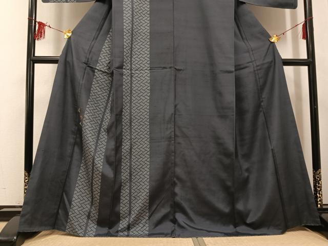 平和屋着物●訪問着　紬地　舞葉間道　金糸　正絹　逸品　AABF8779ph