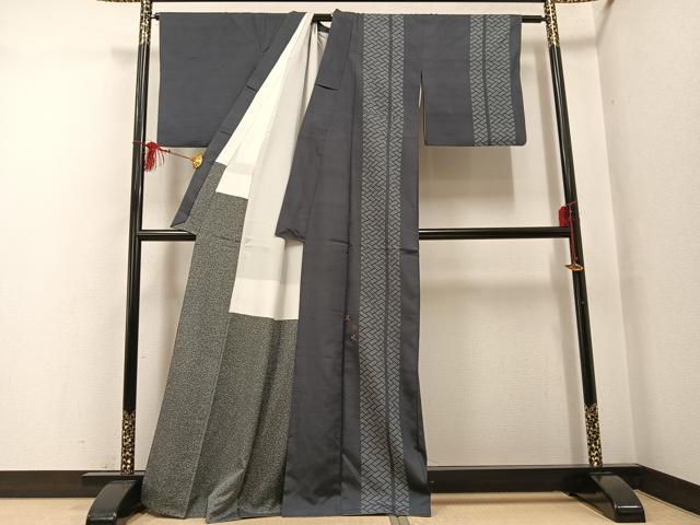 平和屋着物●訪問着　紬地　舞葉間道　金糸　正絹　逸品　AABF8779ph