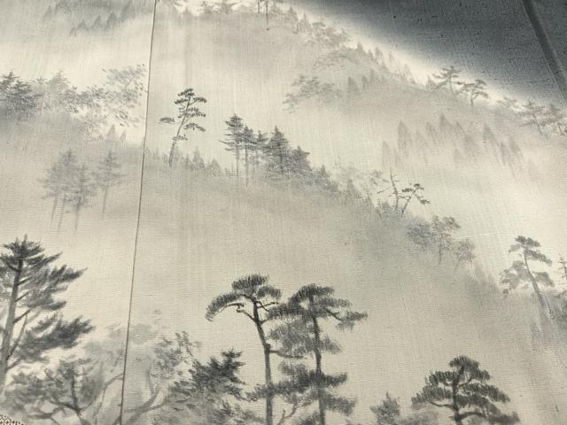 平和屋着物●訪問着　作家物　紬地　手描き　嵐山炎　霧の深津渓　暈し染め　正絹　逸品　未使用　AABF8780ph