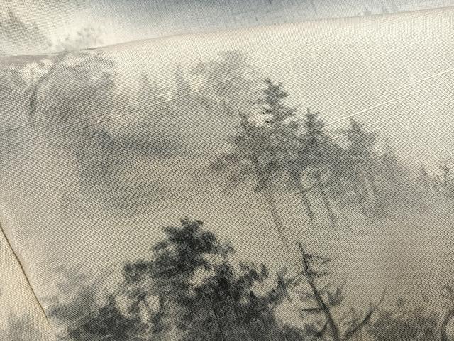 平和屋着物●訪問着　作家物　紬地　手描き　嵐山炎　霧の深津渓　暈し染め　正絹　逸品　未使用　AABF8780ph