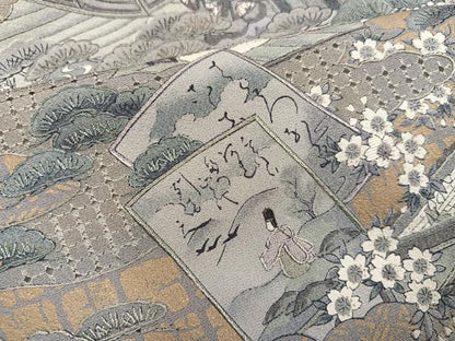 平和屋着物●訪問着　中国三大刺繍　スワトウ刺繍　汕頭刺繍　色紙人物草花文　金彩　正絹　逸品　未使用　AABF8782ph