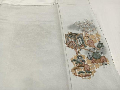 平和屋着物●訪問着　中国三大刺繍　スワトウ刺繍　汕頭刺繍　色紙人物草花文　金彩　正絹　逸品　未使用　AABF8782ph