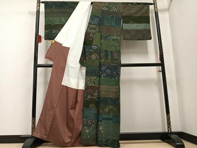 平和屋着物●小千谷紬 百柄 草花文 正絹 逸品 AABF8783ph