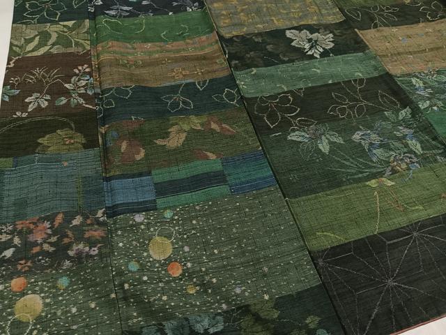 平和屋着物●小千谷紬 百柄 草花文 正絹 逸品 AABF8783ph