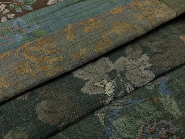 平和屋着物●小千谷紬 百柄 草花文 正絹 逸品 AABF8783ph