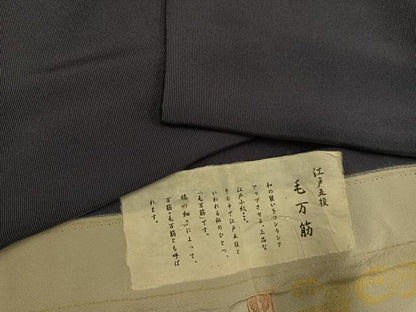 平和屋着物●江戸小紋　毛万筋　滅紫色×蝉色　丹後ちりめん　反端付き　正絹　逸品　AABF8787ph
