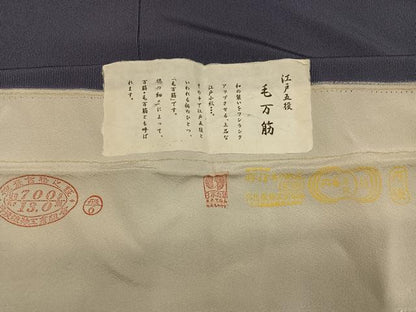 平和屋着物●江戸小紋　毛万筋　滅紫色×蝉色　丹後ちりめん　反端付き　正絹　逸品　AABF8787ph