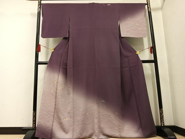 平和屋着物●訪問着　刺繍　草花文　暈し染め　金糸　正絹　逸品　AABF8788ph