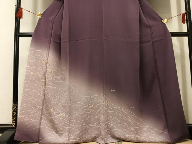 平和屋着物●訪問着　刺繍　草花文　暈し染め　金糸　正絹　逸品　AABF8788ph