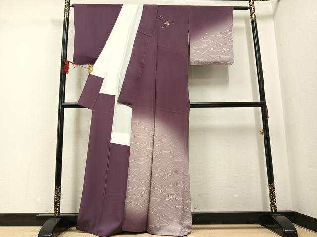 平和屋着物●訪問着　刺繍　草花文　暈し染め　金糸　正絹　逸品　AABF8788ph
