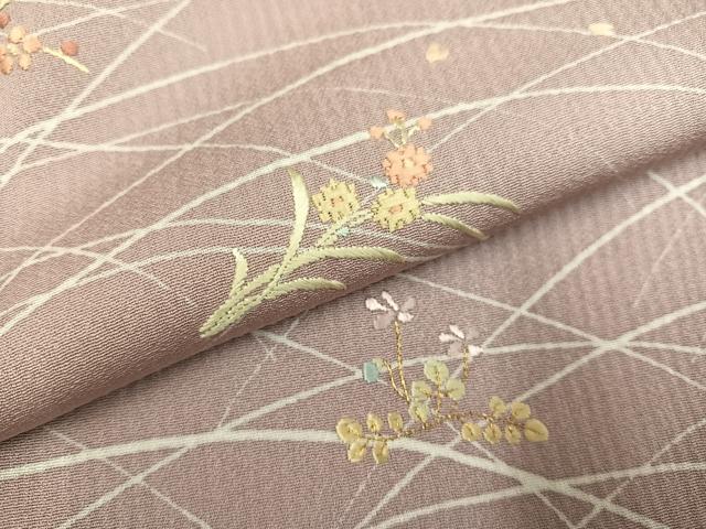 平和屋着物●訪問着　刺繍　草花文　暈し染め　金糸　正絹　逸品　AABF8788ph