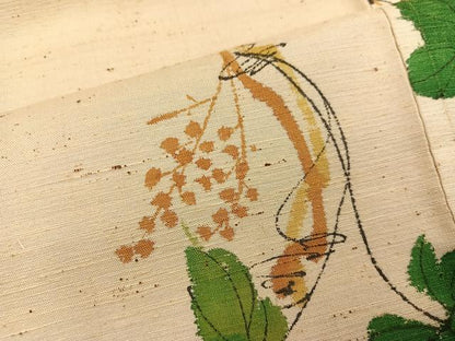 平和屋着物●上質な小紋　紬地　手描き　葡萄蔦の葉文　正絹　逸品　AABF8790ph