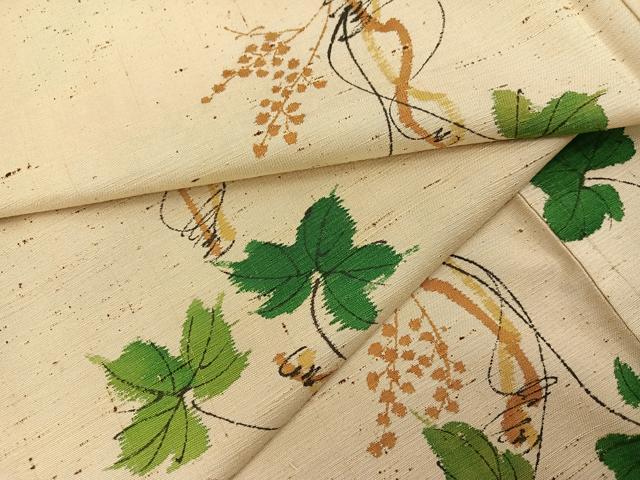 平和屋着物●上質な小紋　紬地　手描き　葡萄蔦の葉文　正絹　逸品　AABF8790ph