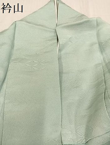 平和屋着物●上質な色無地　七宝花地紋　白緑色　正絹　逸品　AABF8795ph