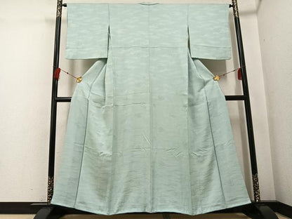 平和屋着物●上質な色無地　七宝花地紋　白緑色　正絹　逸品　AABF8795ph