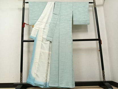 平和屋着物●上質な色無地　七宝花地紋　白緑色　正絹　逸品　AABF8795ph