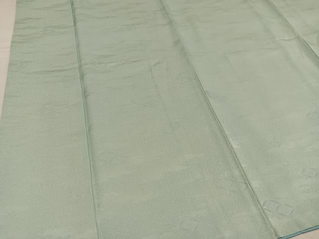 平和屋着物●上質な色無地　七宝花地紋　白緑色　正絹　逸品　AABF8795ph