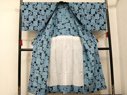 平和屋着物●男性　長襦袢　無双仕立て　市松桜文　正絹　逸品　AABF8800ph