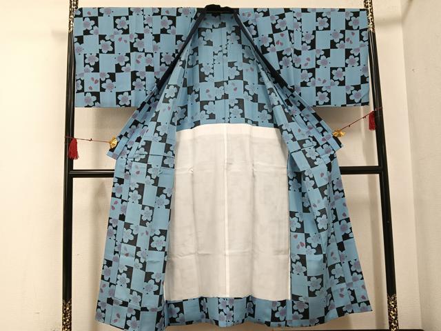 平和屋着物●男性　長襦袢　無双仕立て　市松桜文　正絹　逸品　AABF8800ph