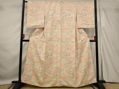 平和屋着物■上質な小紋 片輪車立波文 正絹 逸品 AABF8862st