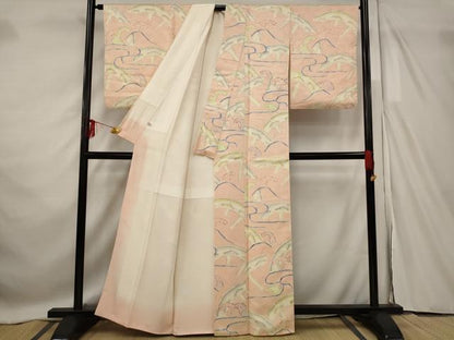 平和屋着物■上質な小紋 片輪車立波文 正絹 逸品 AABF8862st