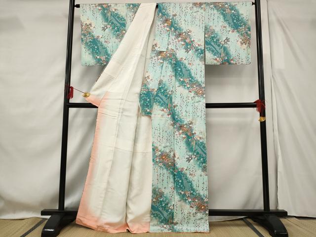 平和屋着物■上質な小紋　草花文　暈し染め　金銀彩　正絹　逸品　AABF8879st