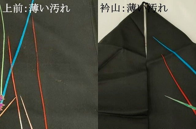 平和屋着物■訪問着　草花文　黒地　金彩　正絹　逸品　AABF8891st