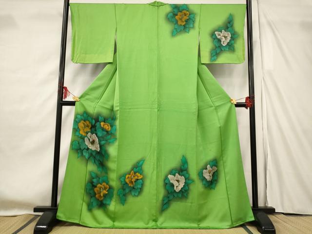 平和屋着物■訪問着　中国三大刺繍　相良刺繍　草花文　暈し染め　金彩　正絹　逸品　AABF8898st