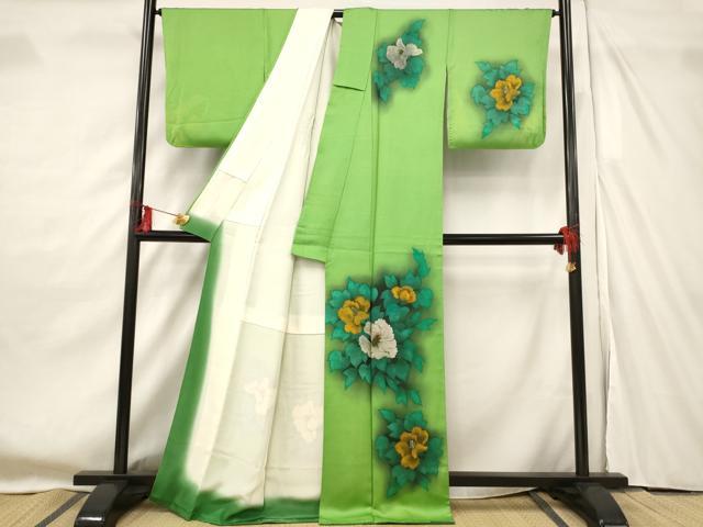 平和屋着物■訪問着　中国三大刺繍　相良刺繍　草花文　暈し染め　金彩　正絹　逸品　AABF8898st