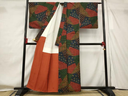 平和屋着物■上質な紬　切り嵌め青海波花文　正絹　逸品　未使用　AABF8921st