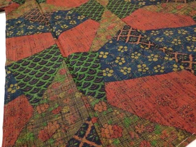 平和屋着物■上質な紬　切り嵌め青海波花文　正絹　逸品　未使用　AABF8921st