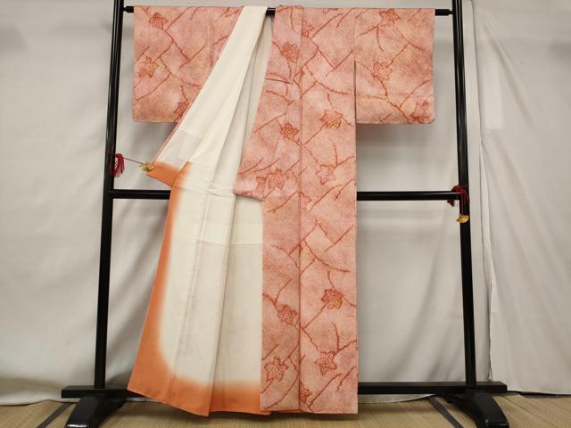 平和屋着物■上質な小紋　総絞り　舞花文　暈し染め　正絹　逸品　AABF8935st