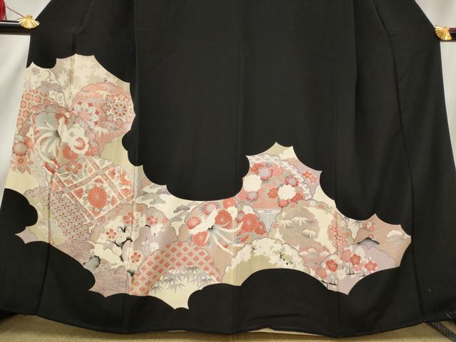 平和屋着物■豪華黒留袖　雪輪鳳凰花文　正絹　逸品　AABF8938st
