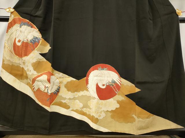 平和屋着物■豪華黒留袖　駒刺繍　飛鶴文　金糸　金彩　正絹　逸品　AABF8944st