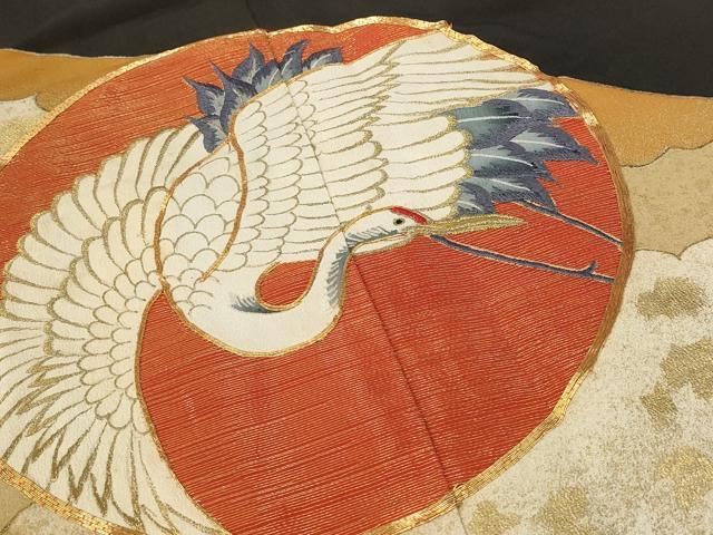 平和屋着物■豪華黒留袖　駒刺繍　飛鶴文　金糸　金彩　正絹　逸品　AABF8944st