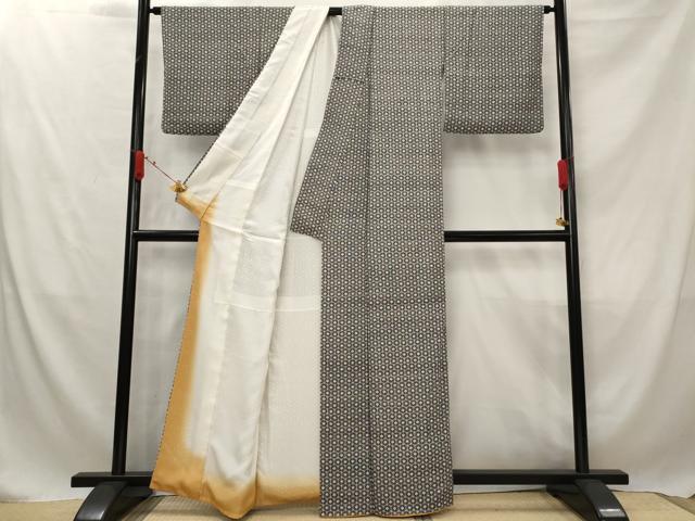 平和屋着物■上質な小紋　亀甲花文　黒地　正絹　逸品　AABF8947st