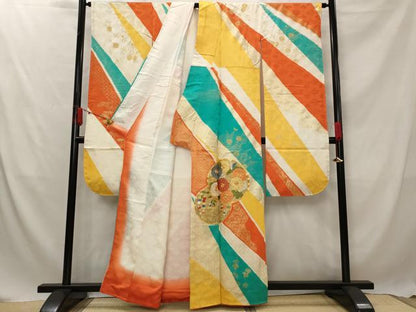 平和屋着物■豪華振袖　駒刺繍　花丸文　金糸　金彩　正絹　逸品　AABF8956st