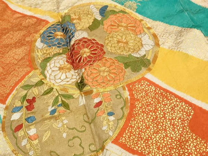 平和屋着物■豪華振袖　駒刺繍　花丸文　金糸　金彩　正絹　逸品　AABF8956st