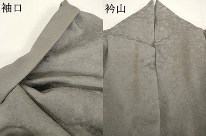 平和屋着物●上質な色無地　吉祥花地紋　煤色　正絹　逸品　AABF8962ck
