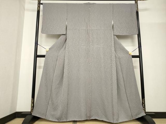平和屋着物●上質な色無地　吉祥花地紋　煤色　正絹　逸品　AABF8962ck