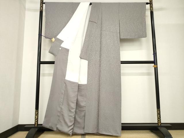 平和屋着物●上質な色無地　吉祥花地紋　煤色　正絹　逸品　AABF8962ck