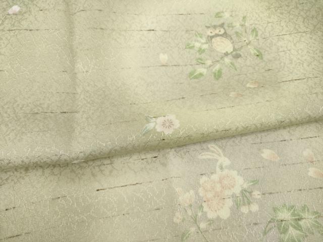 平和屋着物●長襦袢　無双仕立て　ミミズク　みみずく　兎　うさぎ　草花文　暈し染め　正絹　逸品　AABF8963ck
