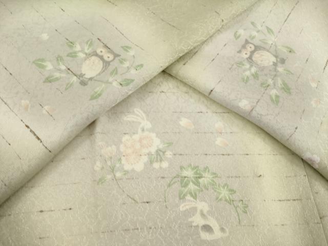 平和屋着物●長襦袢　無双仕立て　ミミズク　みみずく　兎　うさぎ　草花文　暈し染め　正絹　逸品　AABF8963ck