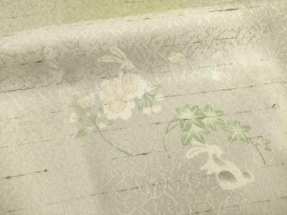 平和屋着物●長襦袢　無双仕立て　ミミズク　みみずく　兎　うさぎ　草花文　暈し染め　正絹　逸品　AABF8963ck