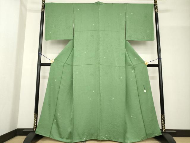 平和屋着物●本加賀友禅作家　柿本市郎　小紋　舞花文　草色　正絹　逸品　AABF8965ck