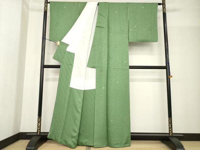平和屋着物●本加賀友禅作家　柿本市郎　小紋　舞花文　草色　正絹　逸品　AABF8965ck